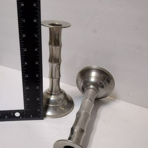 Newburyport Pewter Towle Candlesticks, 2pc, Silver Bamboo Design Candle Holders